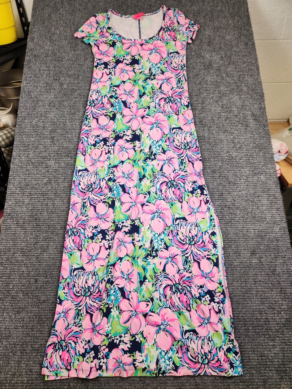 Lilly Pulitzer Maxi Dress XS Pink Blue Floral Wynne High Tide Navy Tall Order
